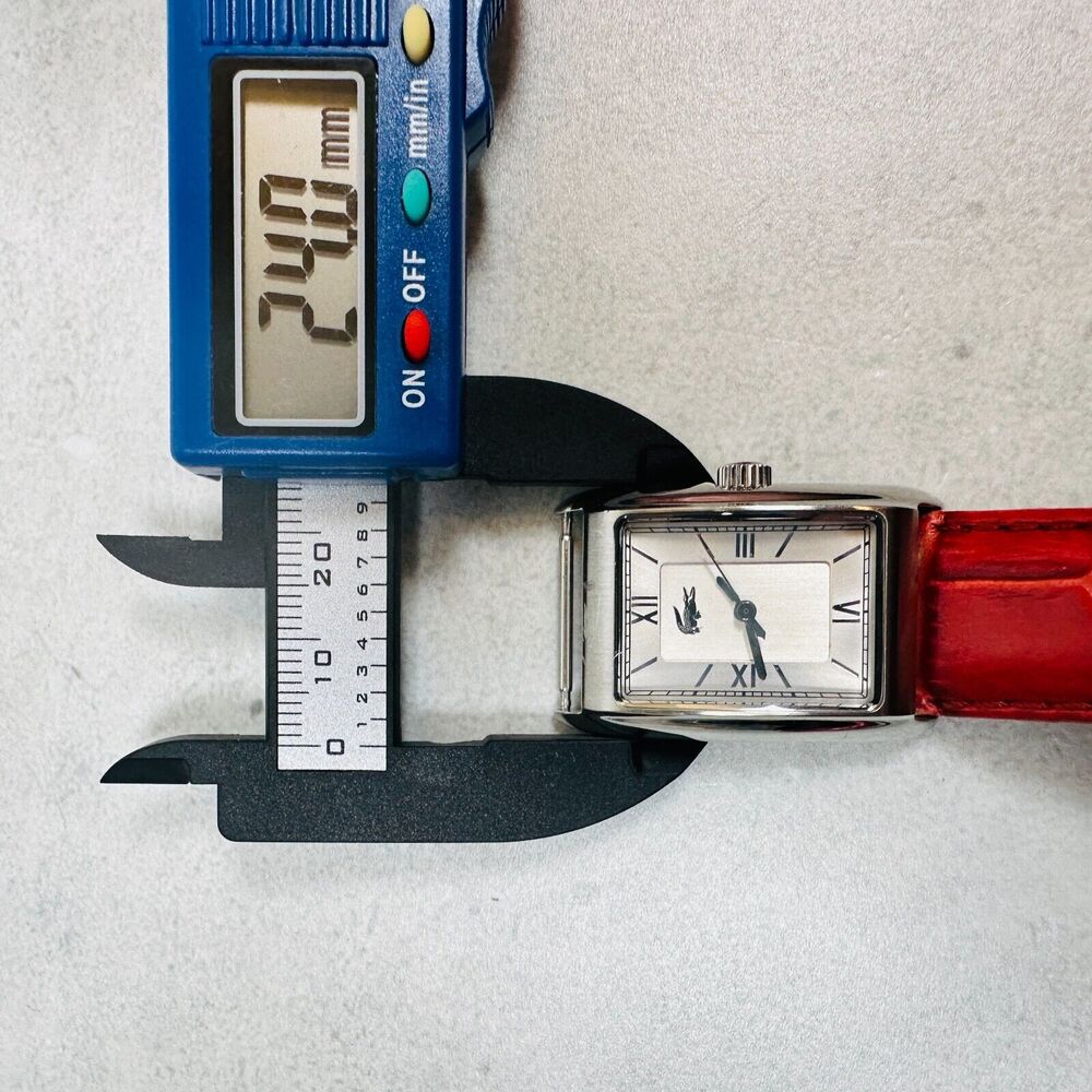 Lacoste Watch Womens 24mm Silver Tone Red Leather Strap New Battery FLAWED READ - Picture 10 of 11